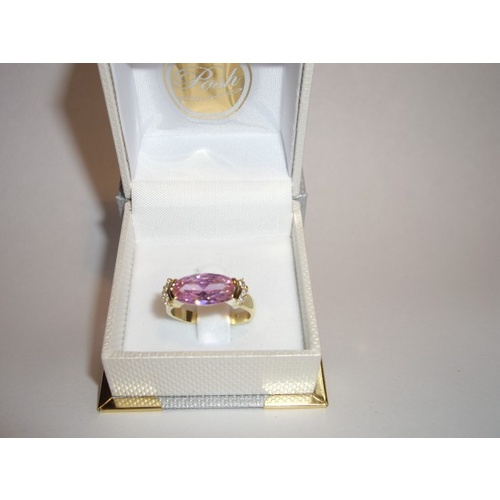 Gold Ring - Pink Oval Crystal